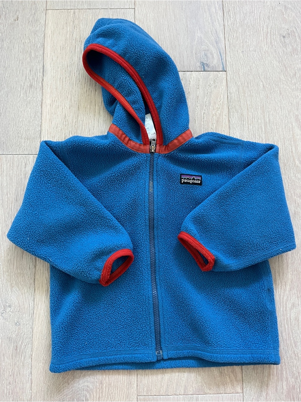 Patagonia Kids Blue Fleece Hoodie with Orange Red Trim